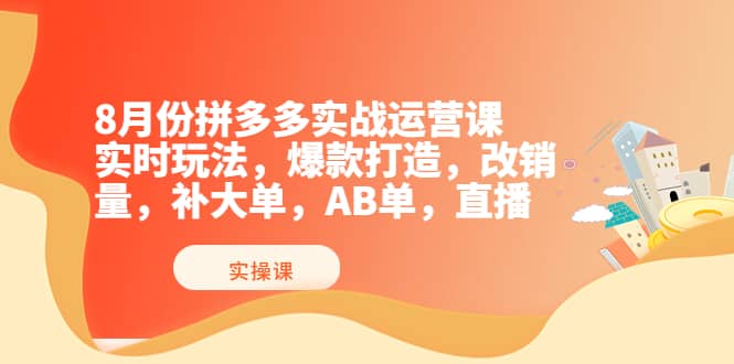 8月份拼多多实战运营课，实时玩法，爆款打造，改销量，补大单，AB单，直播-温馨分享网