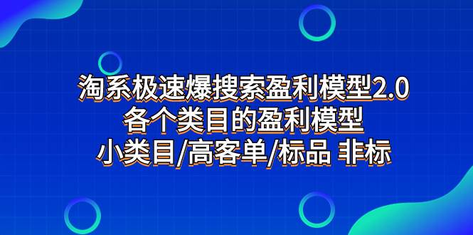 淘系极速爆搜索盈利模型2.0，各个类目的盈利模型，小类目/高客单/标品 非标-温馨分享网