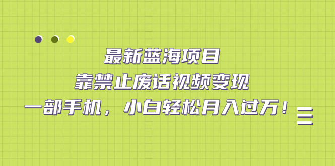 最新蓝海项目，靠禁止废话视频变现，一部手机，小白轻松月入过万！-温馨分享网