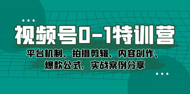 视频号0-1特训营：平台机制、拍摄剪辑、内容创作、爆款公式，实战案例分享-温馨分享网