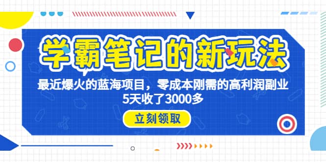 学霸笔记新玩法，最近爆火的蓝海项目，0成本高利润副业，5天收了3000多-温馨分享网