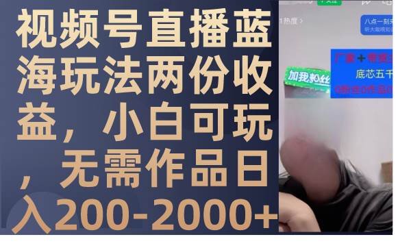视频号直播蓝海玩法两份收益，小白可玩，无需作品日入200-2000+-温馨分享网