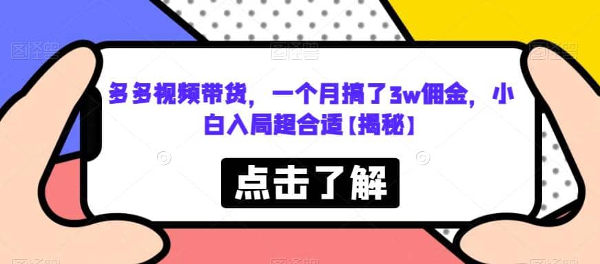 多多视频带货，一个月搞了3w佣金，小白入局超合适【揭秘】-温馨分享网