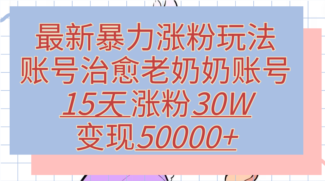 最新暴力涨粉玩法，治愈老奶奶账号，15天涨粉30W，变现50000+【揭秘】-温馨分享网