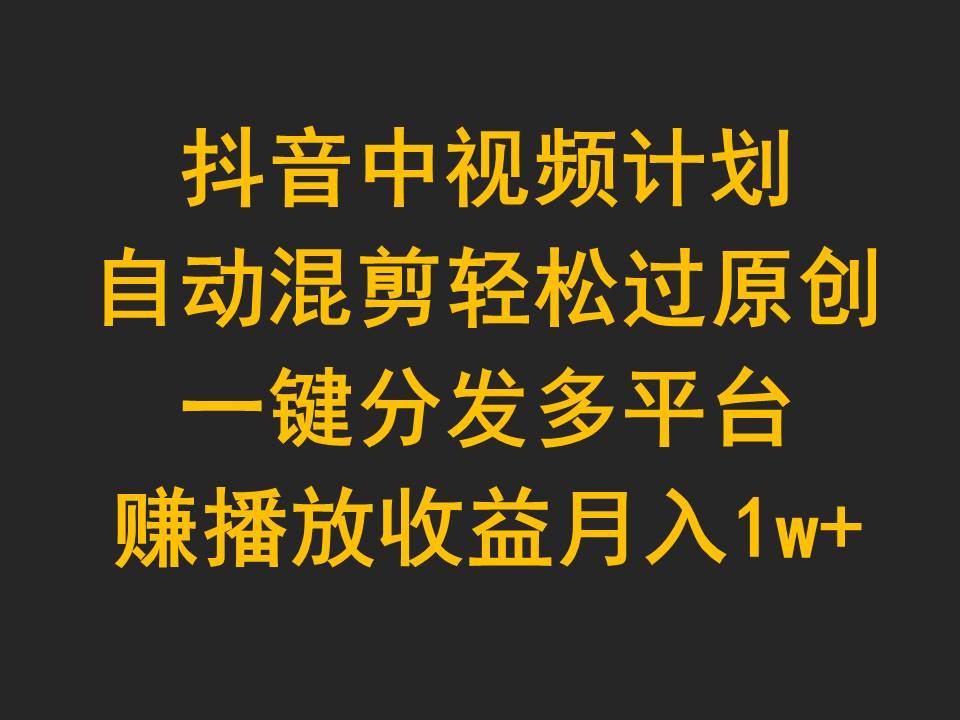抖音中视频计划，自动混剪轻松过原创，一键分发多平台赚播放收益，月入1w+-温馨分享网