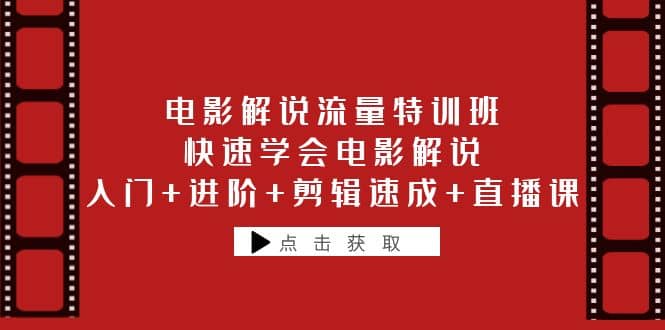 电影解说流量特训班：快速学会电影解说，入门+进阶+剪辑速成+直播课-温馨分享网