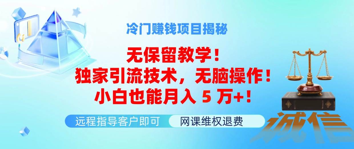 冷门赚钱项目无保留教学！独家引流技术，无脑操作！小白也能月入5万+！-温馨分享网