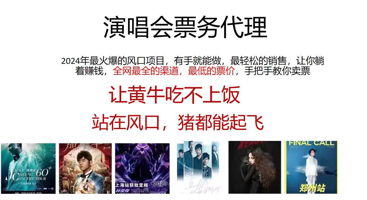 演唱会票务代理，2024年最火爆风口项目，全网最低的票价，小白一分钟上…-温馨分享网