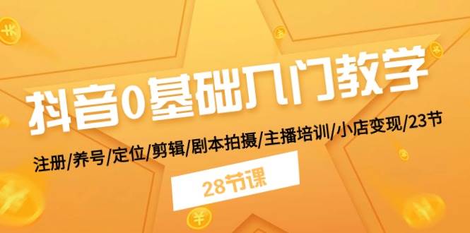抖音0基础入门教学 注册/养号/定位/剪辑/剧本拍摄/主播培训/小店变现/28节-温馨分享网
