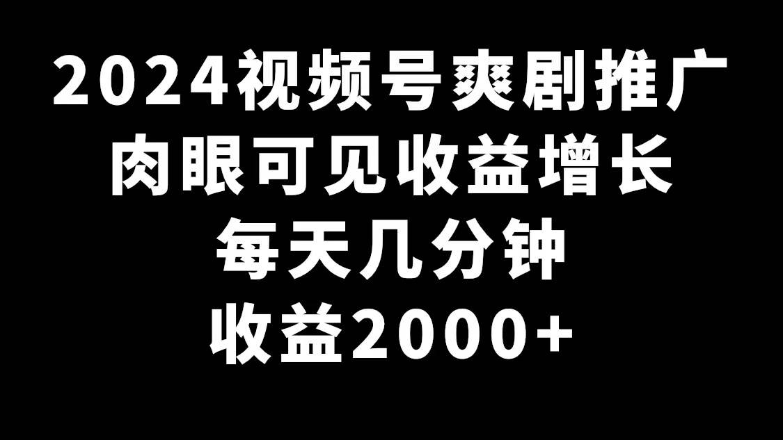 2024视频号爽剧推广，肉眼可见的收益增长，每天几分钟收益2000+-温馨分享网