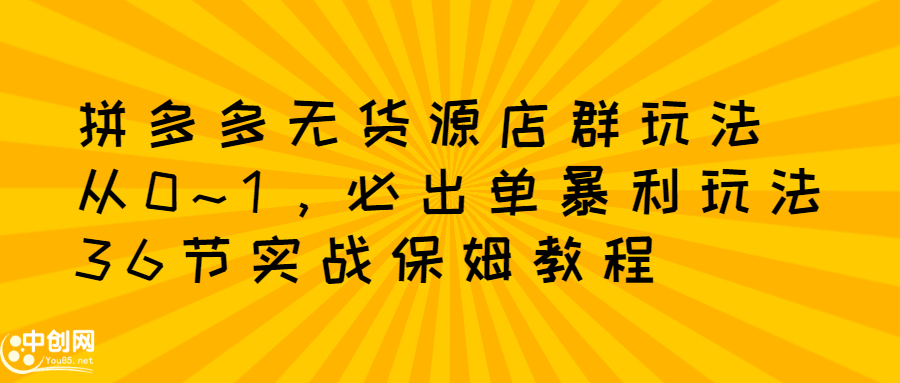 拼多多无货源店群玩法：从0~1，36节实战保姆教程，​极速起店必出单-温馨分享网
