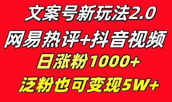 文案号新玩法 网易热评+抖音文案 一天涨粉1000+ 多种变现模式 泛粉也可变现-温馨分享网
