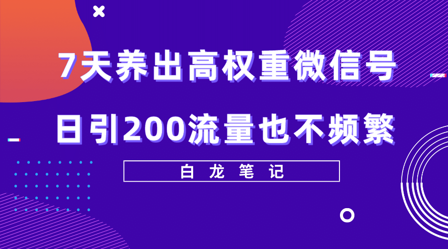 7天养出高权重微信号，日引200流量也不频繁，方法价值3680元-温馨分享网