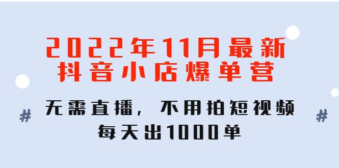 2022年11月最新抖音小店爆单训练营：无需直播，不用拍短视频，每天出1000单-温馨分享网