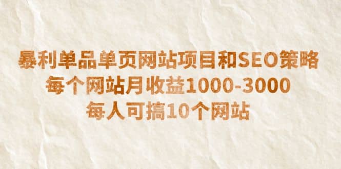 暴利单品单页网站项目和SEO策略 每个网站月收益1000-3000 每人可搞10个-温馨分享网
