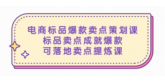 电商标品爆款卖点策划课，标品卖点成就爆款，可落地卖点提炼课-温馨分享网