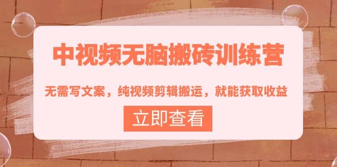 中视频无脑搬砖训练营：无需写文案，纯视频剪辑搬运，就能获取收益-温馨分享网