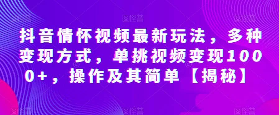 抖音情怀视频最新玩法，多种变现方式，单挑视频变现1000+，操作及其简单【揭秘】-温馨分享网