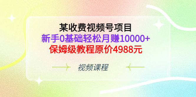 某收费视频号项目，新手0基础轻松月赚10000+，保姆级教程原价4988元-温馨分享网