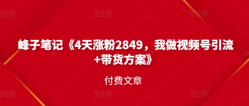 峰子笔记《4天涨粉2849，我做视频号引流+带货方案》付费文章-温馨分享网