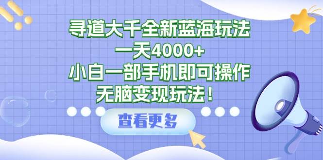 寻道大千全新蓝海玩法，一天4000+，小白一部手机即可操作，无脑变现玩法！-温馨分享网