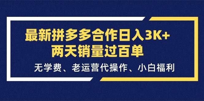 最新拼多多合作日入3K+两天销量过百单，无学费、老运营代操作、小白福利-温馨分享网