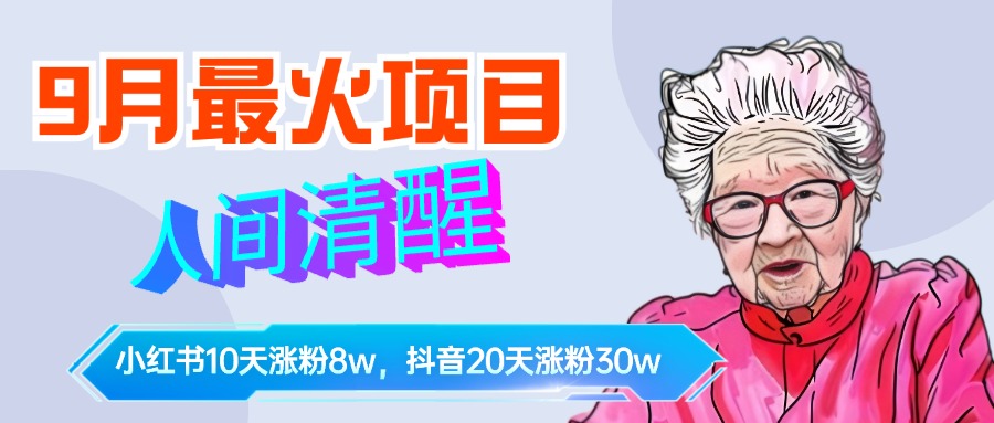 9月最火项目，人间清醒柒奶奶，10天小红薯涨粉8w+，单篇笔记报价1400.-温馨分享网