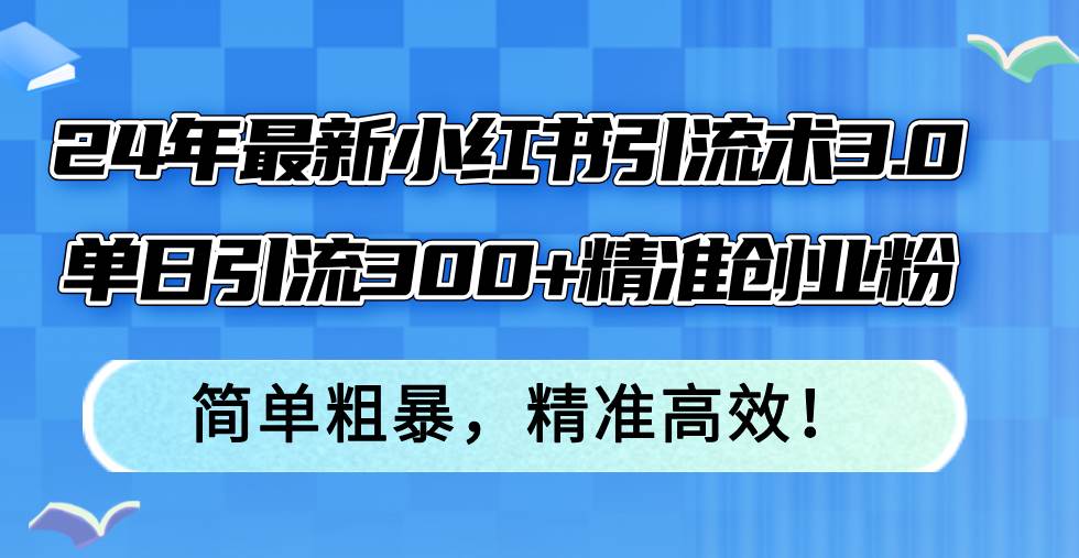 24年最新小红书引流术3.0，单日引流300+精准创业粉，简单粗暴，精准高效！-温馨分享网