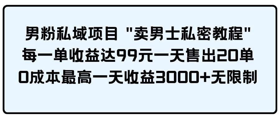 男粉私域项目 卖男士私密教程 每一单收益达99元一天售出20单-温馨分享网