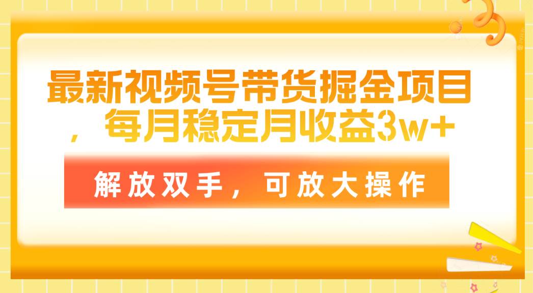 最新视频号带货掘金项目，每月稳定月收益3w+，解放双手，可放大操作-温馨分享网