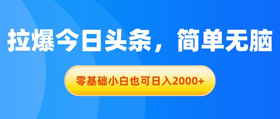 拉爆今日头条，简单无脑，零基础小白也可日入2000+-温馨分享网