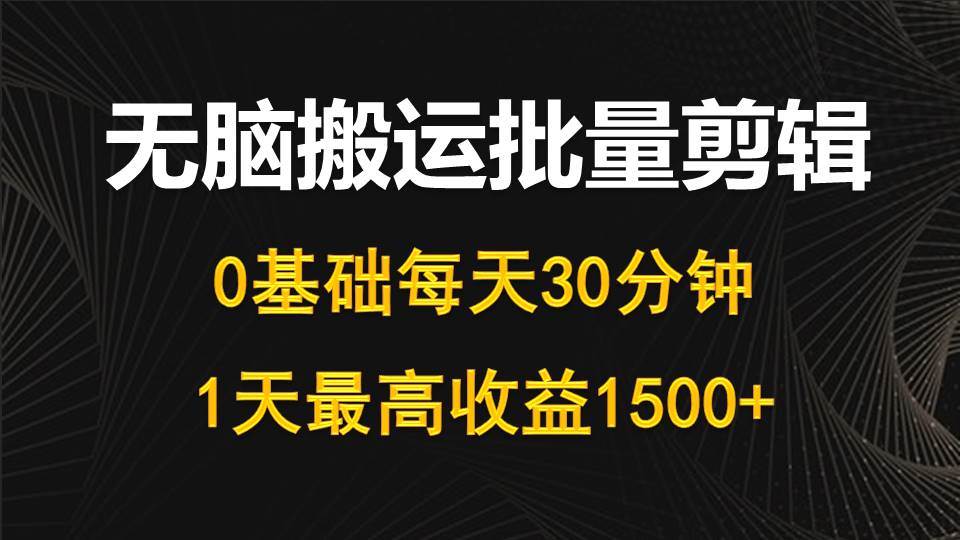 每天30分钟，0基础无脑搬运批量剪辑，1天最高收益1500+-温馨分享网