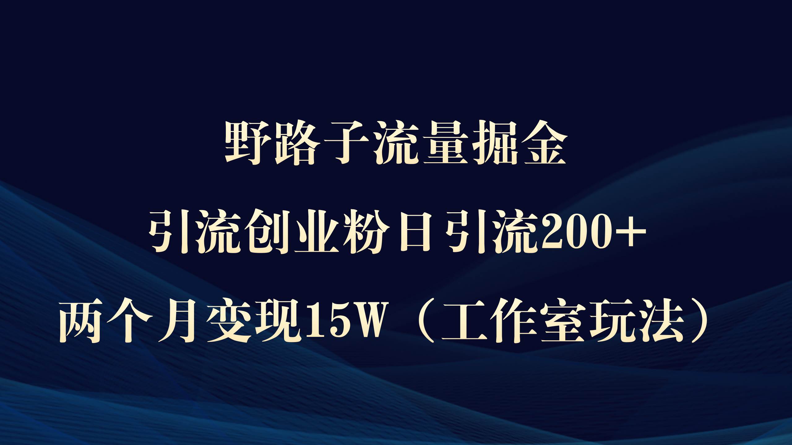野路子流量掘金，引流创业粉日引流200+，两个月变现15W（工作室玩法））-温馨分享网