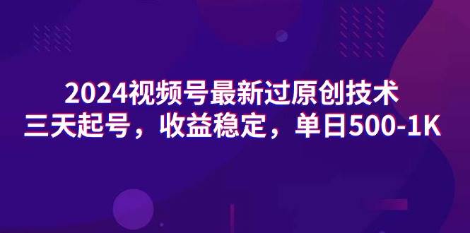 2024视频号最新过原创技术，三天起号，收益稳定，单日500-1K-温馨分享网