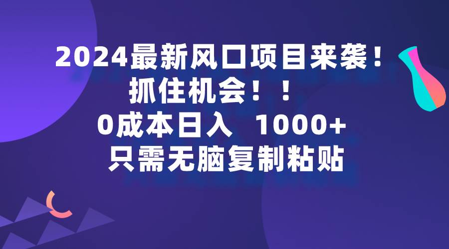 2024最新风口项目来袭，抓住机会，0成本一部手机日入1000+，只需无脑复…-温馨分享网