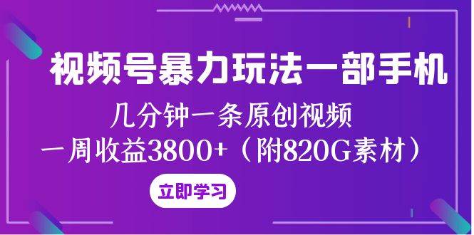 视频号暴力玩法一部手机 几分钟一条原创视频 一周收益3800+（附820G素材）-温馨分享网