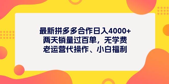 最新拼多多项目日入4000+两天销量过百单，无学费、老运营代操作、小白福利-温馨分享网