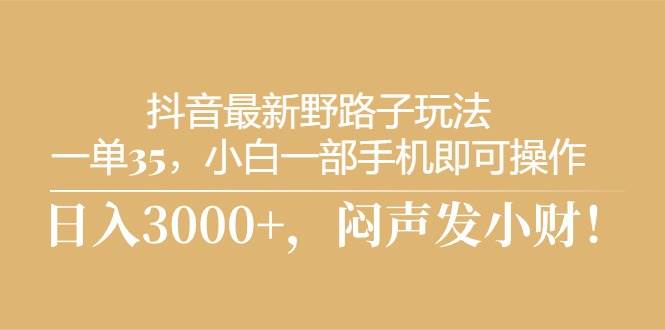 抖音最新野路子玩法，一单35，小白一部手机即可操作，，日入3000+，闷…-温馨分享网