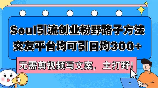 Soul引流创业粉野路子方法，交友平台均可引日均300+，无需剪视频写文案…-温馨分享网