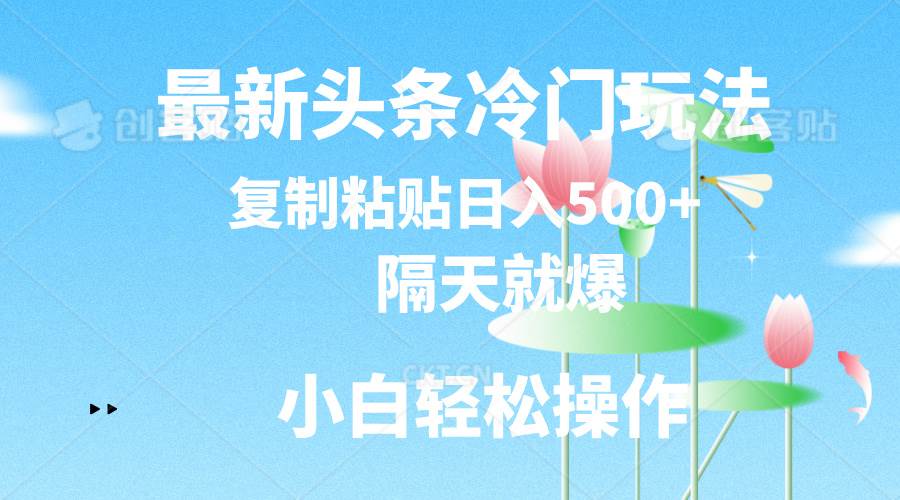 最新头条冷门玩法，隔天就爆，复制粘贴日入500+-温馨分享网
