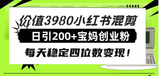 价值3980小红书混剪日引200+宝妈创业粉，每天稳定四位数变现！-温馨分享网