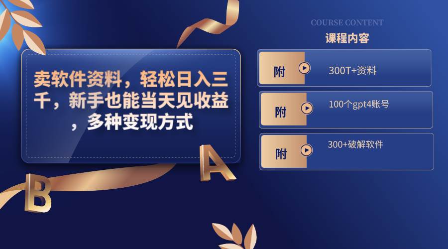 卖软件资料，轻松日入三千，新手也能当天见收益，多种变现方式，（附300T+资料，100个gpt4账号，300+破解软件）-温馨分享网