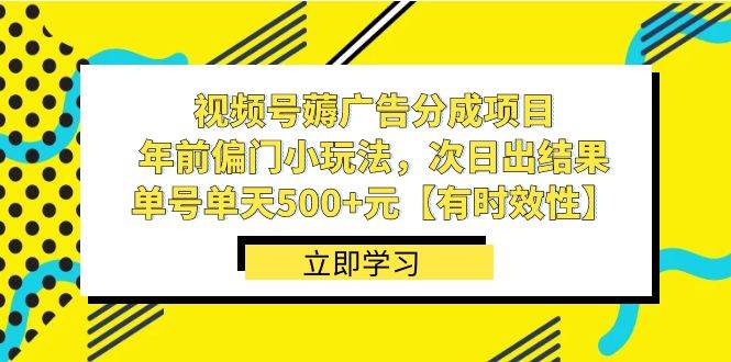 视频号薅广告分成项目，年前偏门小玩法，次日出结果，单号单天500+元【有时效性】-温馨分享网