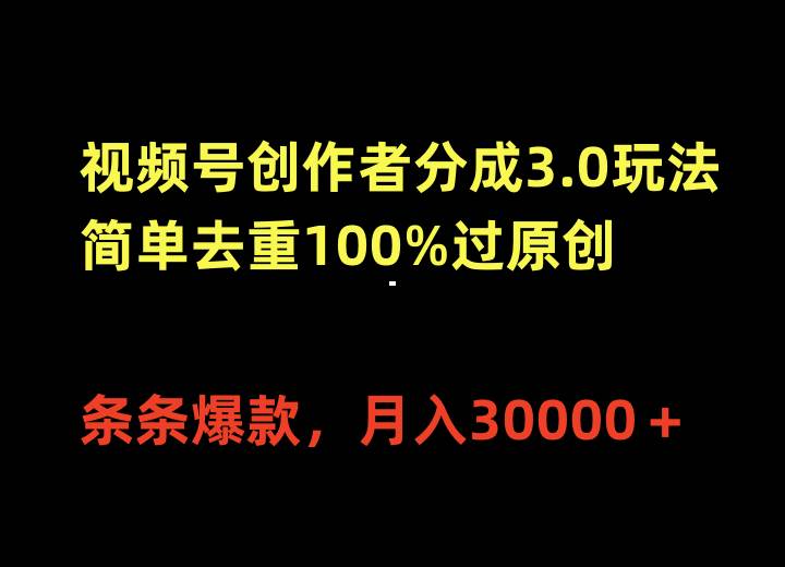 视频号创作者分成3.0玩法，简单去重100%过原创，条条爆款，月入30000＋-温馨分享网