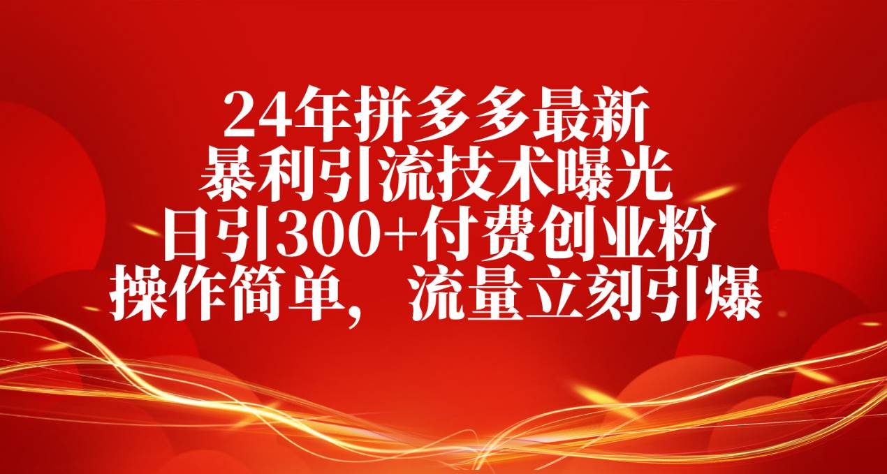 24年拼多多最新暴利引流技术曝光，日引300+付费创业粉，操作简单，流量…-温馨分享网