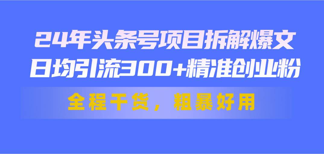 24年头条号项目拆解爆文，日均引流300+精准创业粉，全程干货，粗暴好用-温馨分享网