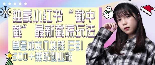 最新小红书截流玩法 独家截中截 单号成本几块钱 日引500+CY粉JZ粉-温馨分享网