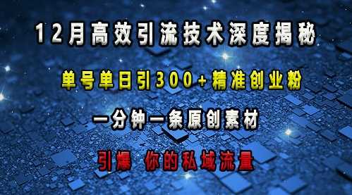 最新高效引流技术深度揭秘 ，单号单日引300+精准创业粉，一分钟一条原创素材，引爆你的私域流量-温馨分享网