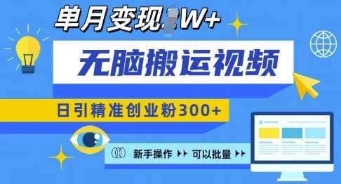 无脑搬运视频号可批量复制，新手即可操作，日引精准创业粉300+，月变现过W 【揭秘】-温馨分享网