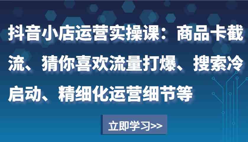 抖音小店运营实操课：商品卡截流、猜你喜欢流量打爆、搜索冷启动、精细化运营细节等-温馨分享网